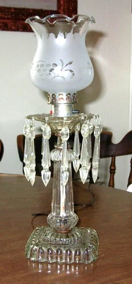 Lámpara de mesita de noche vintage Art Deco vidrio 14 1/4" tocador pantalla plástico prisma Foto 1 de 4