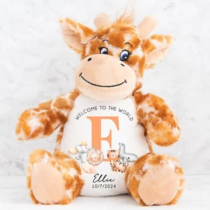 Personalisierter neuer Baby Teddy, personalisiertes neues Babygeschenk, neue Baby Giraffe Teddy - Bild 1 von 5