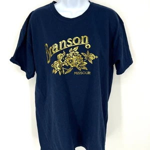 Branson Missouri Souvenir Travel T Shirt Gildan Navy Blue Gold Foil Graphic Sz L - Picture 1 of 8