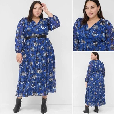 Vestido LANE BRYANT Brillante de Gasa con Niveles Floral Manga Larga Cintura Elástica Foto 1 de 4