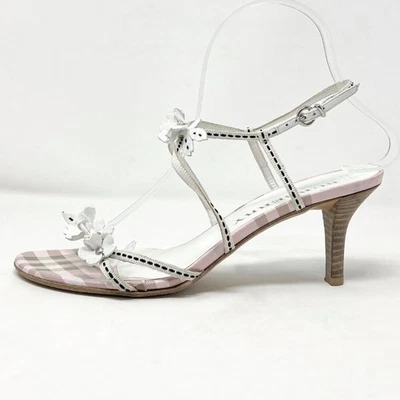 Burberry Check Leather Floral Slingback Sandals Pink Tan EU 37 - Image 1 of 4