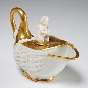 Antik Sevres Porzellan vergoldet figürlich Schwan Amor Tintenfass Iris Apfel **LESEN** - Bild 1 von 7