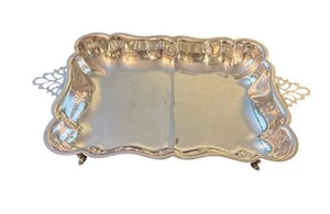 Vintage Silverplated Divided Footed Serving Tray Dish Ornate Feet With Handles - Imagen 1 de 12