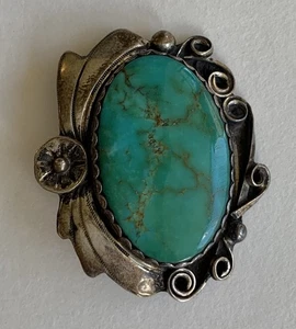 Sterling Silber Navajo Türkis Anstecknadel Brosche signiert SR 11,8 Gramm 1,7 Zoll - Bild 1 von 5