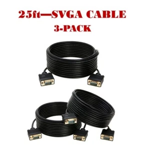 3-Pack - 25ft SVGA/VGA Male/Male Cable - PC Monitor Projector CCTV Display Cord - Afbeelding 1 van 9
