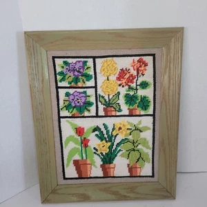 VTG Floral Crewel Embroidery Farmhouse Kitchen 14x17 Completed finished - Picture 1 of 4