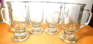 Anchor Hocking~Clear Glass Footed Pedestal Coffee/ Tea Mug Vtg. Set of 4 - Picture 1 of 11