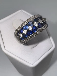 Sapphire and Diamond Sterling Silver 925 Ring - Picture 1 of 9