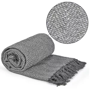 Throw Blanket for Sofas Bed Runner Herringbone Design Soft Cotton Herringbone - Picture 1 of 56
