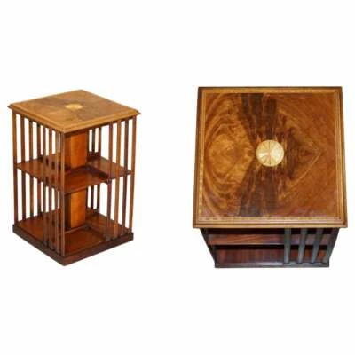 ANTIQUE SHERATON REVIVAL MAHOGANY & SATINWOOD REVOLVING BOOKCASE SIDE END TABLE - Image 1 of 4