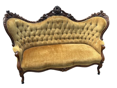 heavily carved victorian sofa Rocco revival rosewood walnut 1860 superb Cover