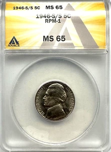 1946-S/S JEFFERSON NICKEL RPM-1 - ANACS MS65 - FREE SHIPPING! - Picture 1 of 3