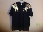 Catus Black Embellished Knit Top With Gold Leaves & Pearls, Sz. L, Made In Usa