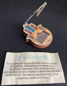 New w Original Box Wood Jerusalem HAMSA Filled with Stones & has an incense clip - Picture 1 of 5