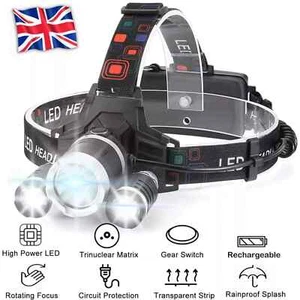 Super Bright LED Headlamp Rechargeable Headlight Head Torch Flashlight Outdoor - Picture 1 of 10