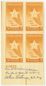 US Stamps Scott #969 Gold Star Mothers Plate Block with 3 Signatures LH - Picture 1 of 2