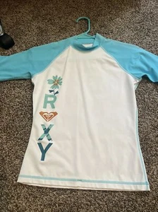 NWT ROXY GIRL SWIM SHIRT TOP UPF50 SUN PROTECTION SZ 8 teal white see details - Picture 1 of 11
