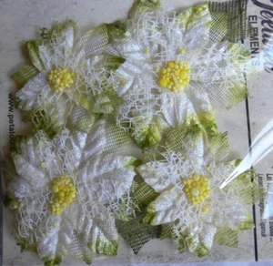 4 Pk IVORY Velvet Textured POINSETTIAS CREAMY Centres 40-55mm across Petaloo DR - Picture 1 of 3
