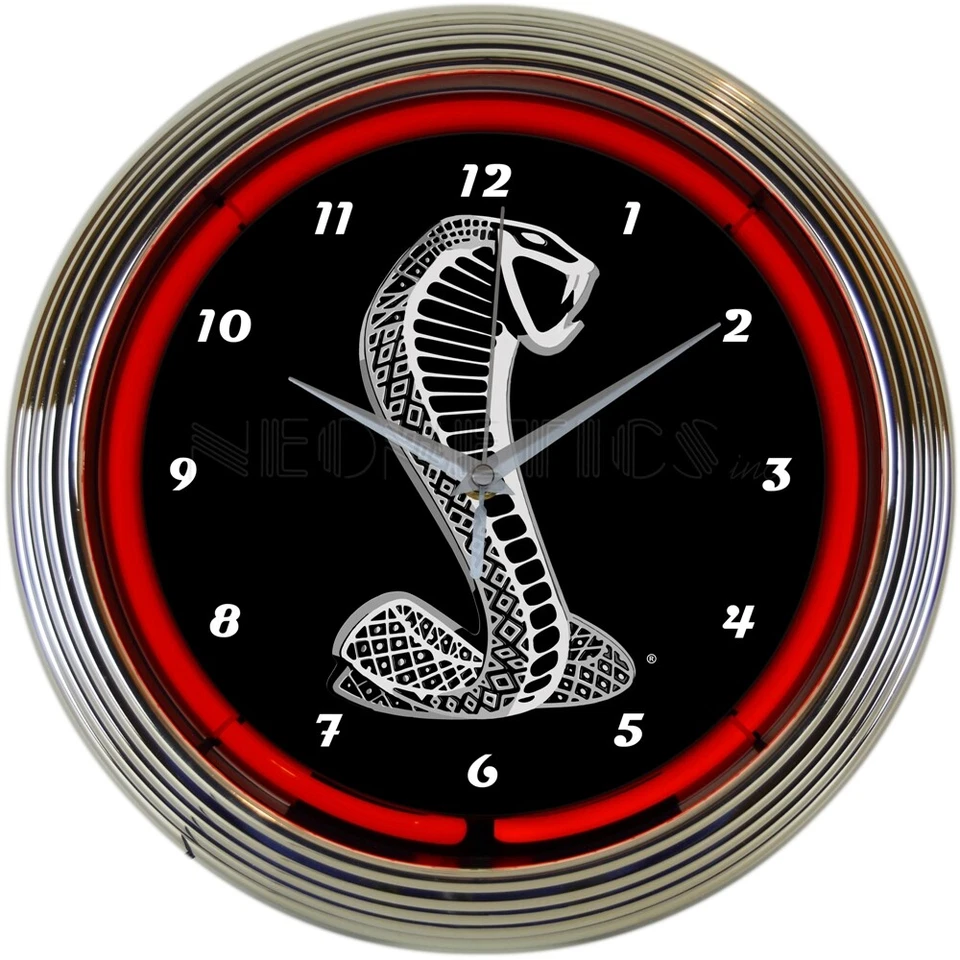 Ford Cobra Snake Red Neon Hanging Wall Clock 15" Diameter 8FRDSN Neonetics - Image 1 of 1
