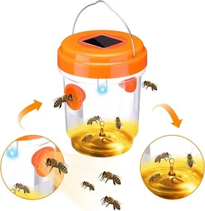 Wasp Trap Catcher Solar Powered Outdoor UV Light Traps Wasps Hornet Bee Orange - Picture 1 of 6
