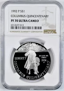 1992 P COLUMBUS Silver $1 Dollar NGC PF70💥FLAWLESS QUALITY!🏆 - Picture 1 of 4