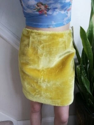 Minifalda tubo de piel amarilla de diseñador DOUUOD NUEVA CON ETIQUETAS talla UK 8 Foto 1 de 2