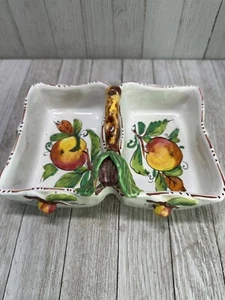 Vintage Italian Peach Divided Bowl Serving Dish Ceramic with Handle Decorative - Picture 1 of 13