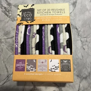 Kitchen Towels, Reusable, Set Of 20 100% Cotton Flannel Halloween - Picture 1 of 8