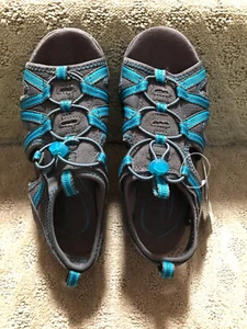 $59 CROFT & BARROW SUEDE GRAY & TOURQUOISE SLIP-ON SANDALS SIZE 5 - Picture 1 of 4