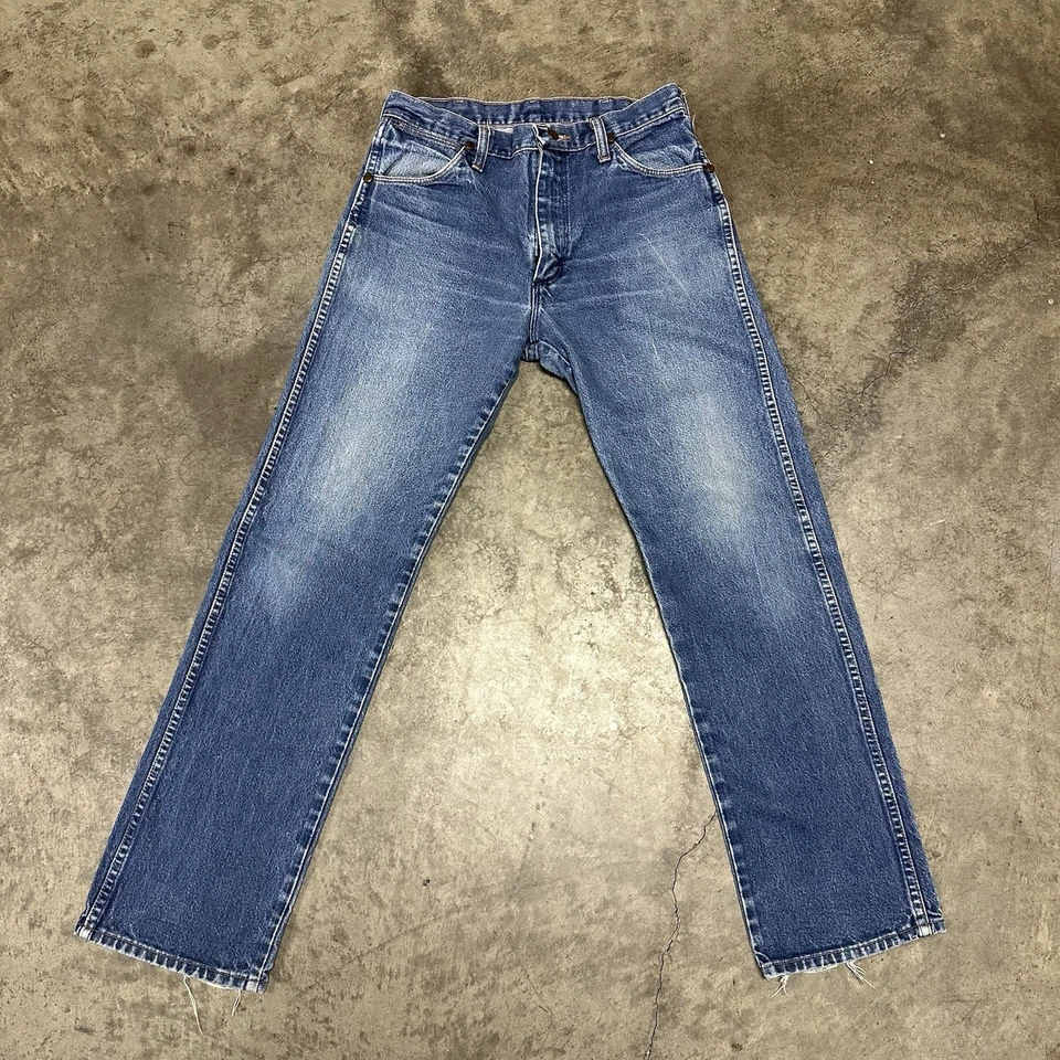 Pantalones de mezclilla de pierna recta vintage años 80 Wrangler para hombre 31x32 hechos en EE. UU. azules Foto 1 de 4