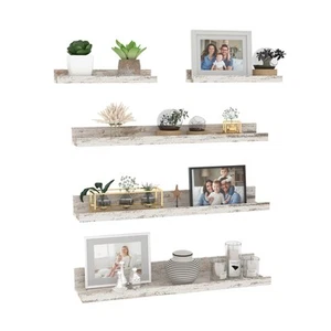24 Inch Wall Mounted Floating Shelves Set of 5, Distressed White Wood Wall Sh... - Picture 1 of 7