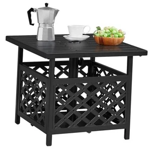 Outdoor Side Table with Umbrella Hole, Outdoor Table Base Metal Patio Side - Picture 1 of 8