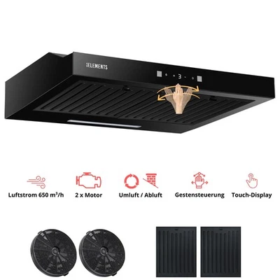 KB ELEMENTS Dunstabzugshaube 60 cm, 650 m³/h, Doppelter Motor, Gesten, Touch