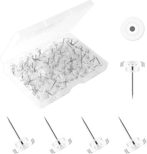 100pcs Clear Push Pins, Plastic Pushpins Thumb Tacks Flat Push Pins with Steel P - Picture 1 of 7