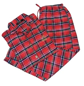 Lauren Ralph Lauren Red Plaid Long Sleeve Fleece Button Pajama PJ Set Medium - Picture 1 of 9