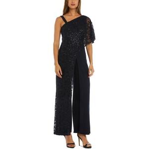 R&M Richards Womens Lace Overlay Sequined One Shoulder Jumpsuit BHFO 8997