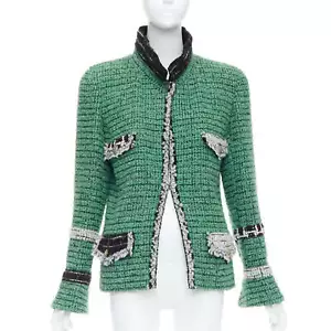 rare CHANEL 09K Lesage Fantasy Tweed Runway jade green CC 4-pocket jacket FR50 - Picture 1 of 12