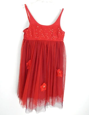 Vestido Eliane et Lena meninas 12 tule vermelho estrela lantejoulas festa sem mangas feriado - Imagem 1 de 3