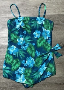 Vtg Swim Suit Dress One Piece Floral Roxanne Bra Sized 18 / 40C Cinched Waist - Picture 1 of 11