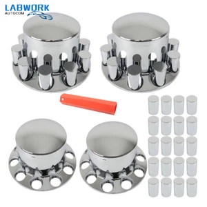 Chrome Hub Cover Kit Semi Truck 33mm Lug Nut Rear Wheel Axle Covers New - Picture 1 of 21