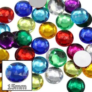 15mm Flat Back Round Acrylic Costume Gems Plastic Rhinestones Cosplay 40 Pcs - Picture 1 of 70