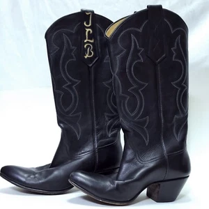 CUSTOM VINTAGE BOOTS BLACK LEATHER HAND SIGNED & DATED SIZE 6 EXCELLENT COND.90s - Picture 1 of 10