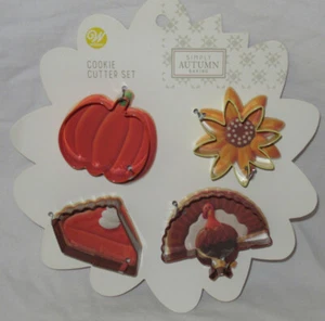 WILTON 4-Piece Cookie Cutter Set Metal SIMPLY AUTUMN BAKING Turkey Sunflower Pie - Picture 1 of 5