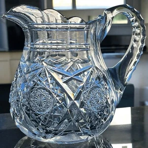 American Brilliant Period Cut Glass Pitcher Antique Sharp Heavy Pinwheel 7" B7 - Picture 1 of 17