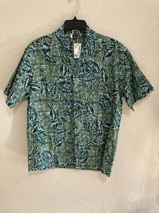 NWT ALOHA FASHION MEN LARGE SHORT SLEEVE BUTTON UP 100% COTTON HAWAII LEAF PRINT - Picture 1 of 5