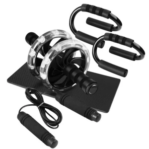 Abdominal Trainer Kit AB Wheel Roller with Push-Up Bars Jump Rope and Knee Pad - Picture 1 of 9
