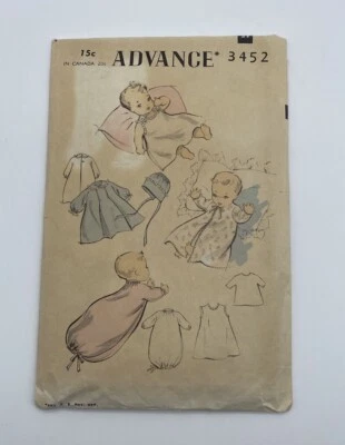 Vtg 50s 5452 Advance Baby Pattern Layette Gown Ephemera Graphics Sweet - Image 1 of 4