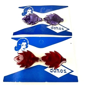 Vintage Daros Lucite Blatt Haarspangen Set in Lila & Rot - Bild 1 von 3