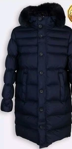 $800 COLMAR Feather Down Quilted Long Coat US40 IT50 L Full Zip Logo Hood - Picture 1 of 10
