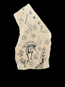 Navajo Kokopelli Petroglyph Red Rock Art Native American Burke Burbank Signed - Picture 1 of 8